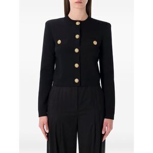 BALMAIN Designer Ribbed Knit Sweater with Button Details Women BLACK Sweaters &